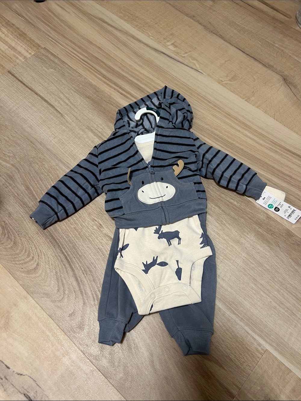 Carter's Blue & Cream Striped Hoodie One-Piece Bodysuit Set